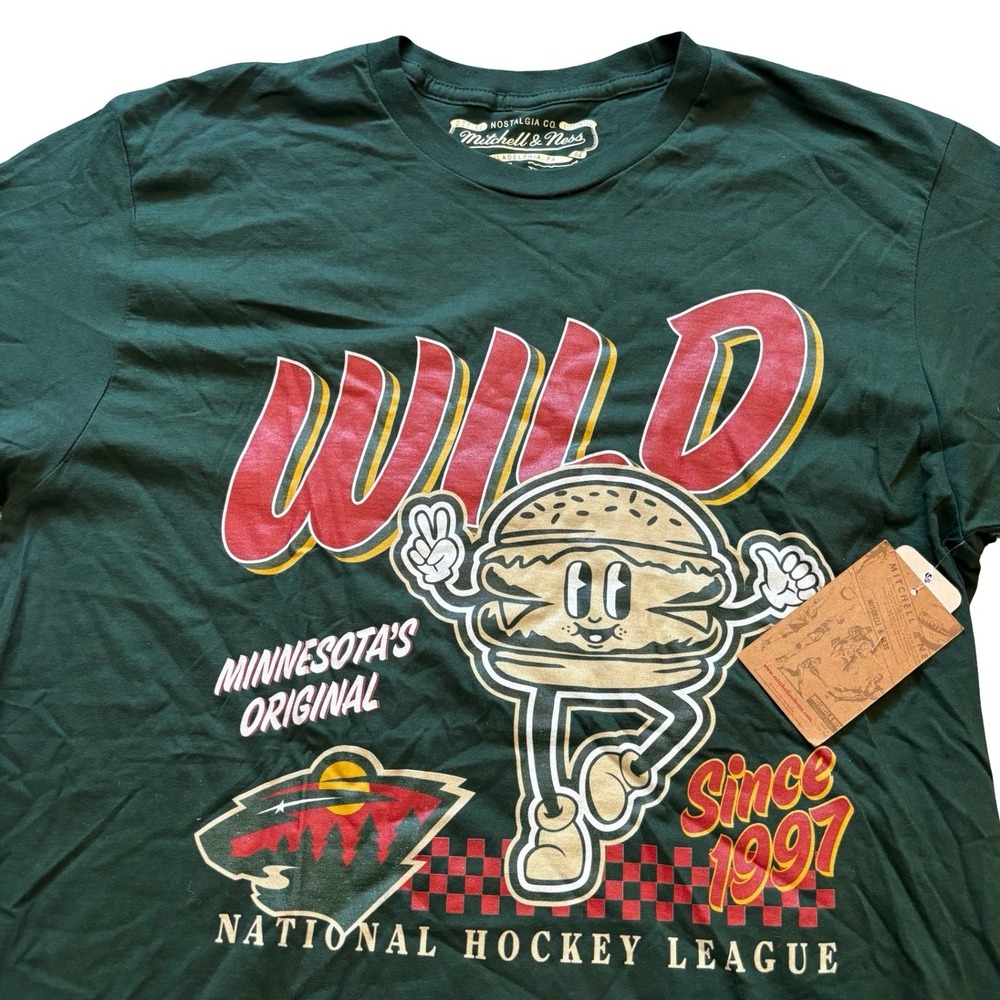 Mitchell & Ness Minnesota Wild NHL Graphic T-Shirt Green Mens Large NEW